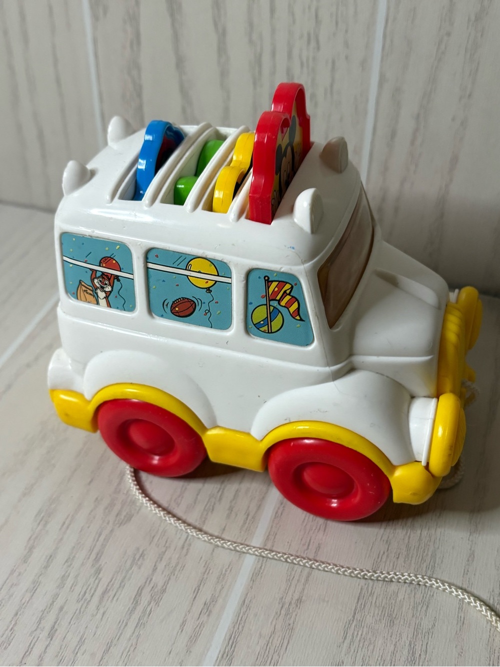 Vintage Disney Mickey Mouse White Pull Toy Car Retro Nostalgia